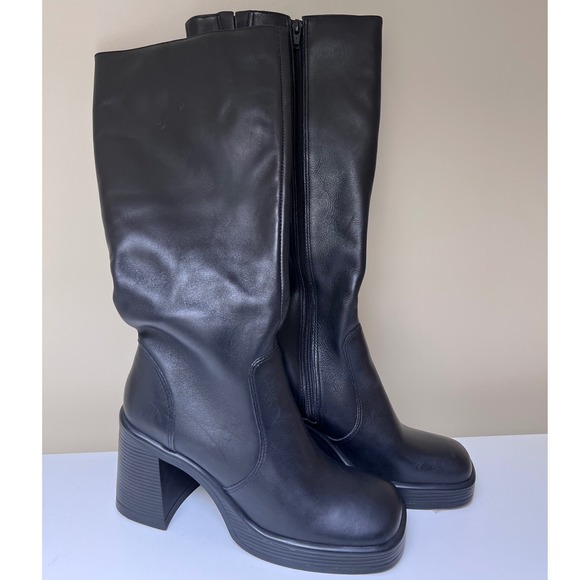 Steve Madden Shoes - Steve Madden Fanatik Black Leather Square Toe Platform Block Heel Boots 10M NWOT